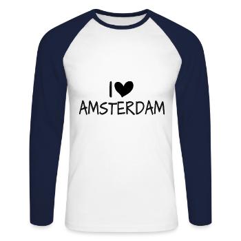 Amsterdam - Unisex Long Sleeve Baseball T-Shirt - white/navy - Front - Nik (191cm)