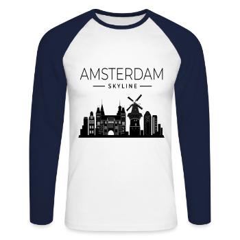 Amsterdam - Unisex Baseballshirt langarm - Weiß/Navy - Vorne - Nik (191cm)