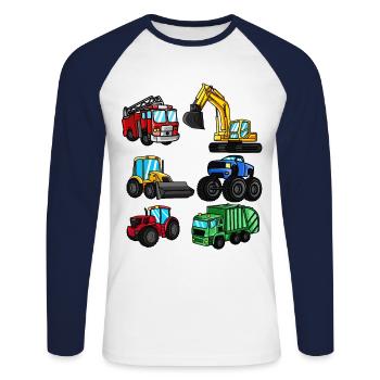 Excavator fire engine tractor vehicles kids gift - Unisex Long Sleeve Baseball T-Shirt - white/navy - Front - Nik (191cm)