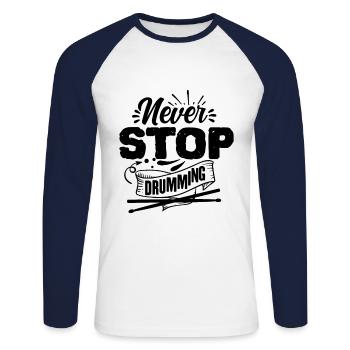 N'arrêtez jamais de jouer du tambour - T-shirt baseball manches longues Homme - blanc/marine - Devant - Nik (191cm)