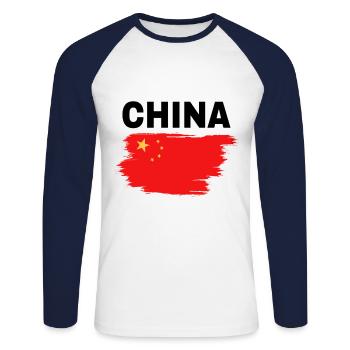 China - Unisex Baseballshirt langarm - Weiß/Navy - Vorne - Nik (191cm)