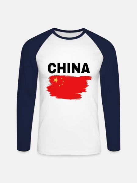 Chine - T-shirt baseball manches longues Homme - blanc/marine