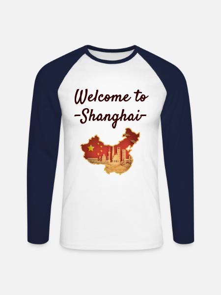 Shanghai - Unisex Long Sleeve Baseball T-Shirt - white/navy