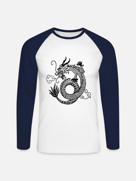 chinesischer Drache - Unisex Baseballshirt langarm - Weiß/Navy