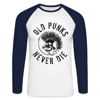 Les vieux punks ne meurent jamais - Born To Rock - Stay Punk - T-shirt baseball manches longues Homme - blanc/marine - Devant - Nik (191cm)