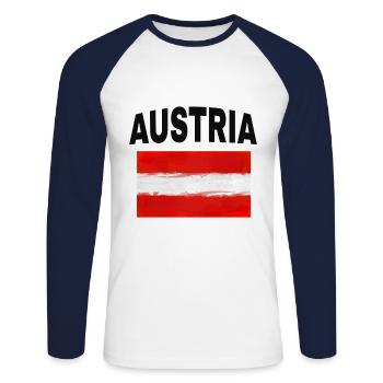 L'Autriche - T-shirt baseball manches longues Homme - blanc/marine - Devant - Nik (191cm)