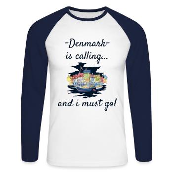 Denmark - Unisex Long Sleeve Baseball T-Shirt - white/navy - Front - Nik (191cm)