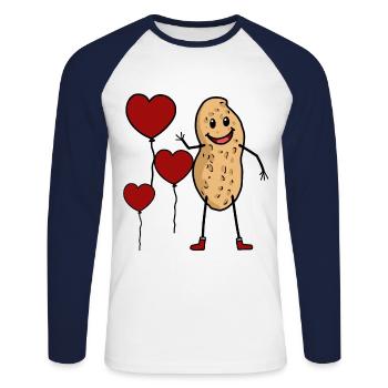 Félicitations anniversaire cacahuète coeur noix salutation - T-shirt baseball manches longues Homme - blanc/marine - Devant - Nik (191cm)