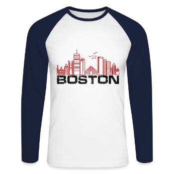 boston ville - T-shirt baseball manches longues Homme - blanc/marine - Devant - Nik (191cm)