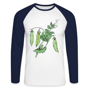 Cadeau de plantes de jardin rétro design pois - T-shirt baseball manches longues Homme - blanc/marine - Devant - Nik (191cm)