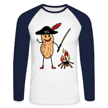 Peanut Pirate Buccaneer Campfire Kids Saber - Unisex Long Sleeve Baseball T-Shirt - white/navy - Front - Nik (191cm)