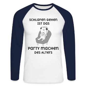 Schlaf Oberteil Schlafanzug Pyjama Schlafshirt - Unisex Baseballshirt langarm - Weiß/Navy - Vorne - Nik (191cm)