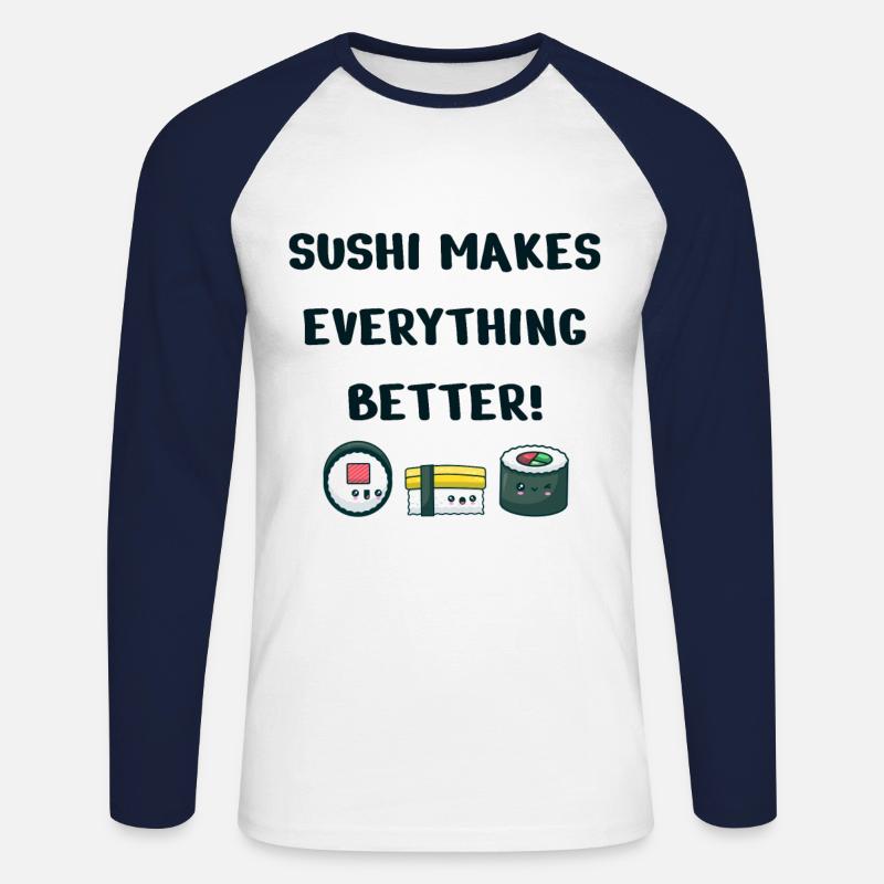 Sushi - Unisex Baseballshirt langarm - Weiß/Navy