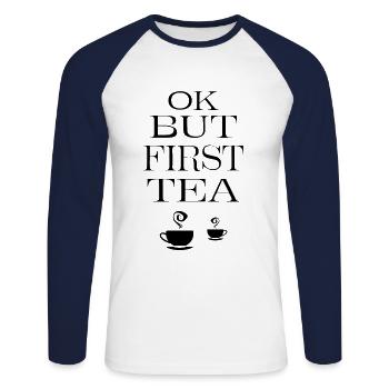 First tea - Unisex Long Sleeve Baseball T-Shirt - white/navy - Front - Nik (191cm)