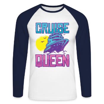 Kreuzfahrt Queen - Unisex Baseballshirt langarm - Weiß/Navy - Vorne - Nik (191cm)