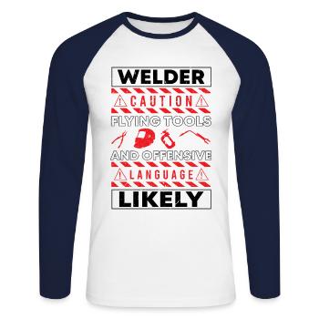 Welder Caution Tools Funny Welding Gift - Unisex Long Sleeve Baseball T-Shirt - white/navy - Front - Nik (191cm)