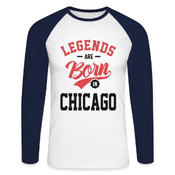 Legends Are Born In Chicago - Unisex Long Sleeve Baseball T-Shirt - white/navy - Front - Nik (191cm)