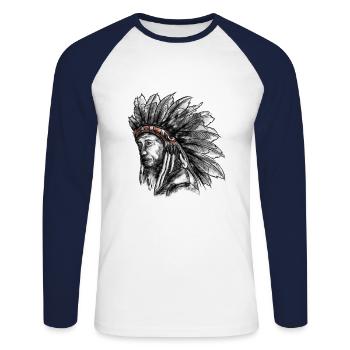 chef - T-shirt baseball manches longues Homme - blanc/marine - Devant - Nik (191cm)