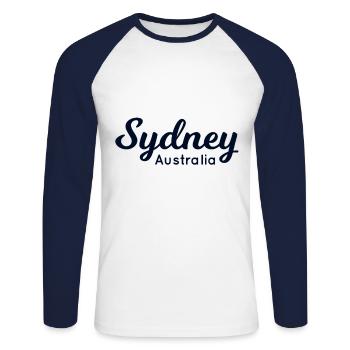 Sydney - Unisex Baseballshirt langarm - Weiß/Navy - Vorne - Nik (191cm)