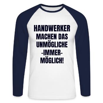 Handwerker - Unisex Baseballshirt langarm - Weiß/Navy - Vorne - Nik (191cm)
