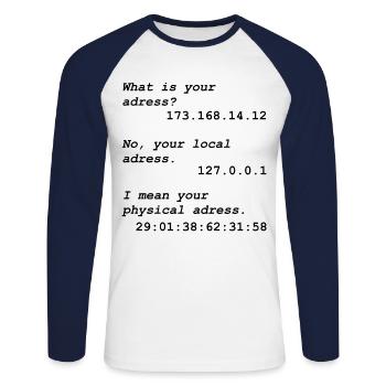 Programmation Informaticien Informaticien - T-shirt baseball manches longues Homme - blanc/marine - Devant - Nik (191cm)