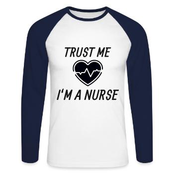 Krankenschwester - Unisex Baseballshirt langarm - Weiß/Navy - Vorne - Nik (191cm)