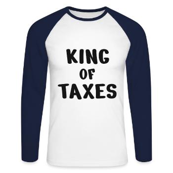 Conseiller fiscal roi - T-shirt baseball manches longues Homme - blanc/marine - Devant - Nik (191cm)