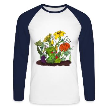 plantes jardin légumes fruits nature idée cadeau - T-shirt baseball manches longues Homme - blanc/marine - Devant - Nik (191cm)