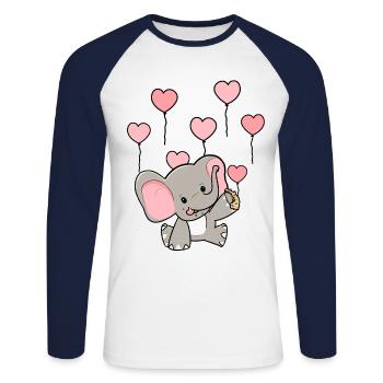 Cœurs Ballons Faune Éléphant Bébé Naissance - T-shirt baseball manches longues Homme - blanc/marine - Devant - Nik (191cm)