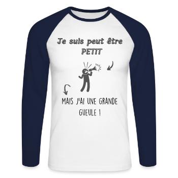 J'ai une grande gueule - T-shirt baseball manches longues Homme - blanc/marine - Devant - Nik (191cm)