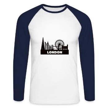 Toits de Londres - T-shirt baseball manches longues Homme - blanc/marine - Devant - Nik (191cm)