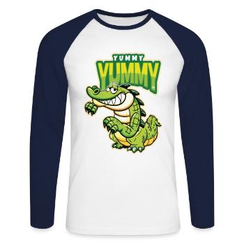 Lustiger hungriger Krokodil Alligator Krokodil - Unisex Baseballshirt langarm - Weiß/Navy - Vorne - Nik (191cm)