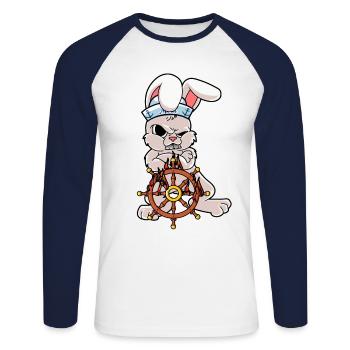 Timonier maritime Marin Lapin Nautique Feu Ahoy - T-shirt baseball manches longues Homme - blanc/marine - Devant - Nik (191cm)