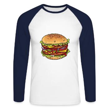 Burger - T-shirt baseball manches longues Homme - blanc/marine - Devant - Nik (191cm)