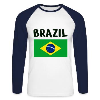 Brazil - Unisex Long Sleeve Baseball T-Shirt - white/navy - Front - Nik (191cm)