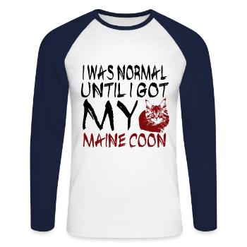 Chat Maine coon - T-shirt baseball manches longues Homme - blanc/marine - Devant - Nik (191cm)