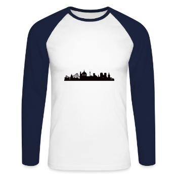 Lisbonne Skyline - T-shirt baseball manches longues Homme - blanc/marine - Devant - Nik (191cm)