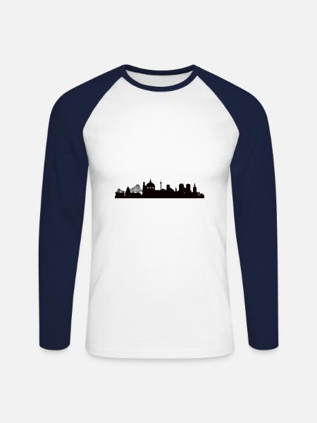 Lisbon Skyline - Unisex Long Sleeve Baseball T-Shirt - white/navy