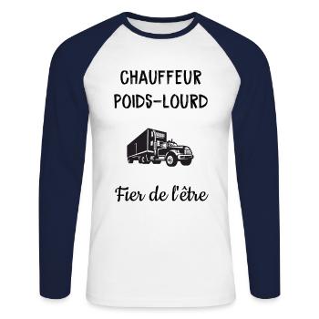 Chauffeur poids lourd - T-shirt baseball manches longues Homme - blanc/marine - Devant - Nik (191cm)