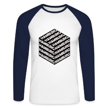 Hamburg Cube - Unisex Long Sleeve Baseball T-Shirt - white/navy - Front - Nik (191cm)