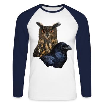 Eule und Krähe - Unisex Baseballshirt langarm - Weiß/Navy - Vorne - Nik (191cm)