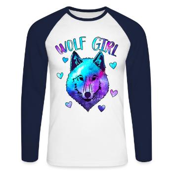 Wolf Girl - Unisex Long Sleeve Baseball T-Shirt - white/navy - Front - Nik (191cm)