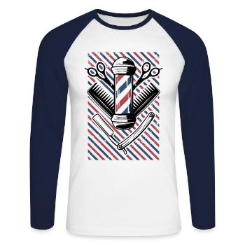 Coiffeur Friösr Barber Salon cadeau coupe-cheveux - T-shirt baseball manches longues Homme - blanc/marine - Devant - Nik (191cm)