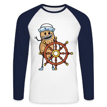 Erdnuss Steuermann Seemann Steuerrad Maritim - Unisex Baseballshirt langarm - Weiß/Navy - Vorne - Nik (191cm)