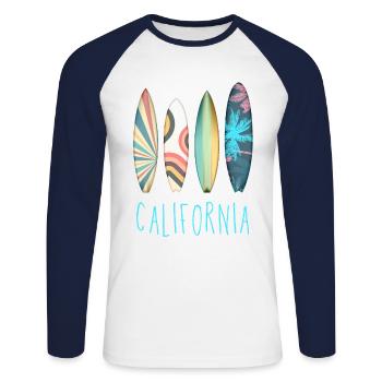 California Surfing Sunshine - Unisex Long Sleeve Baseball T-Shirt - white/navy - Front - Nik (191cm)