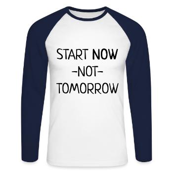 Motivation Propulseur Proverbe - T-shirt baseball manches longues Homme - blanc/marine - Devant - Nik (191cm)