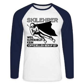 Geschenk Skilehrer - Unisex Baseballshirt langarm - Weiß/Navy - Vorne - Nik (191cm)