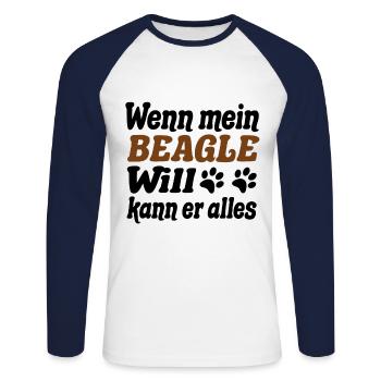 Beagle - Unisex Baseballshirt langarm - Weiß/Navy - Vorne - Nik (191cm)