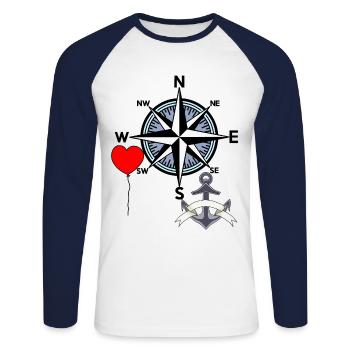 Anchor Sailor Compass Windrose Balloon Tour - T-shirt baseball manches longues Homme - blanc/marine - Devant - Nik (191cm)