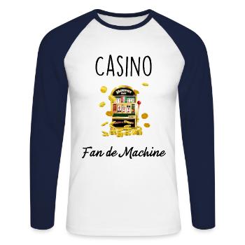 Casino - T-shirt baseball manches longues Homme - blanc/marine - Devant - Nik (191cm)
